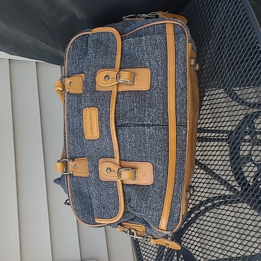 Cambridge Vintage Gray Tweed and Leather Carry-On Satchel Weekender Bag - Picture 2 of 11